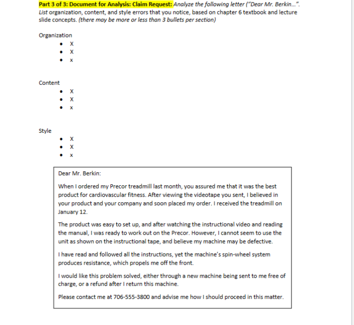  Part 3 of 3: Document for Analysis: Claim Request: Analyze the