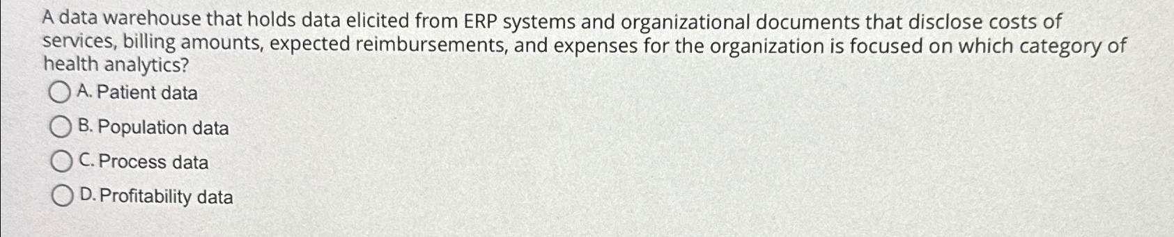  A data warehouse that holds data elicited from ERP systems and
