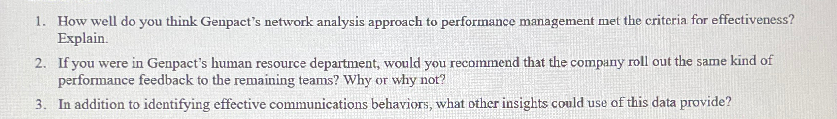  How well do you think Genpact's network analysis approach to performance