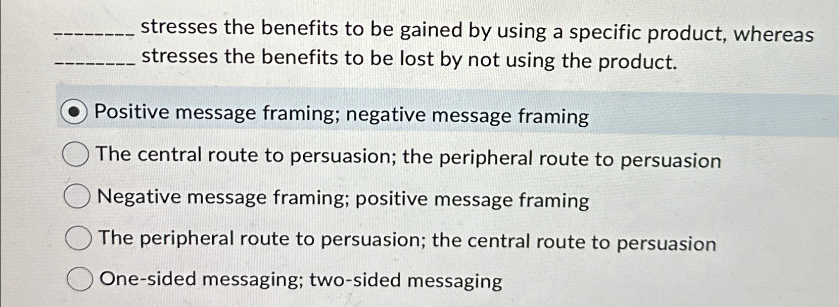  stresses the benefits to be gained by using a specific product,