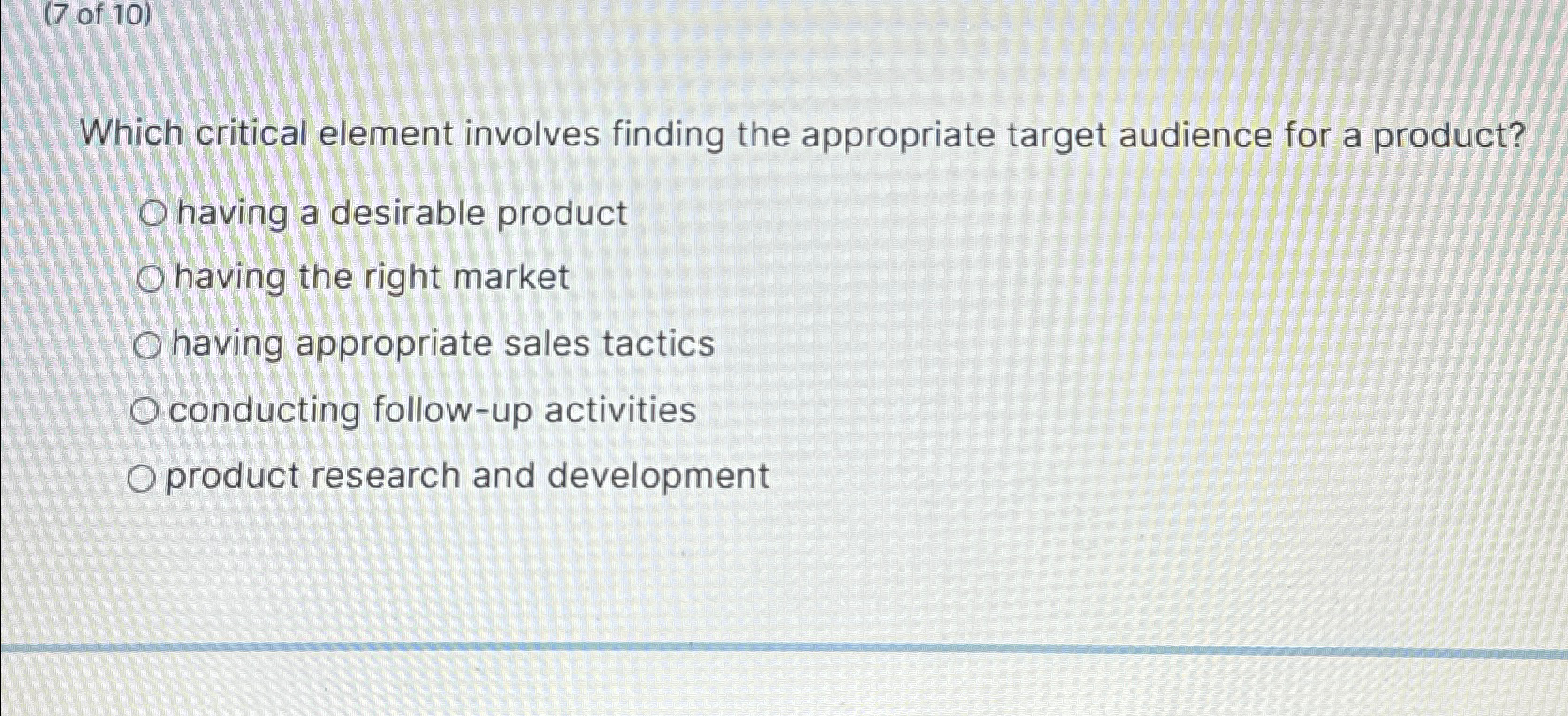  Which critical element involves finding the appropriate target audience for a