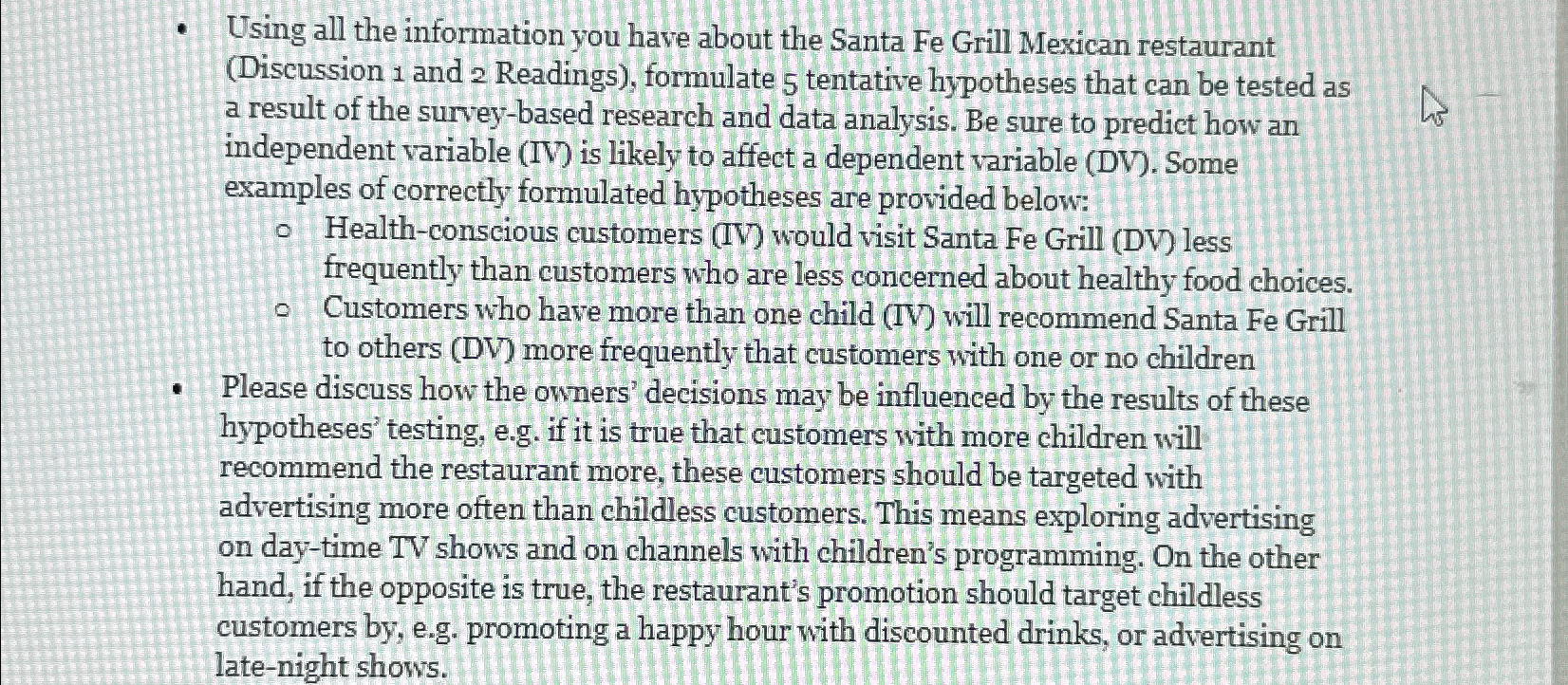  Using all the information you have about the Santa Fe Grill