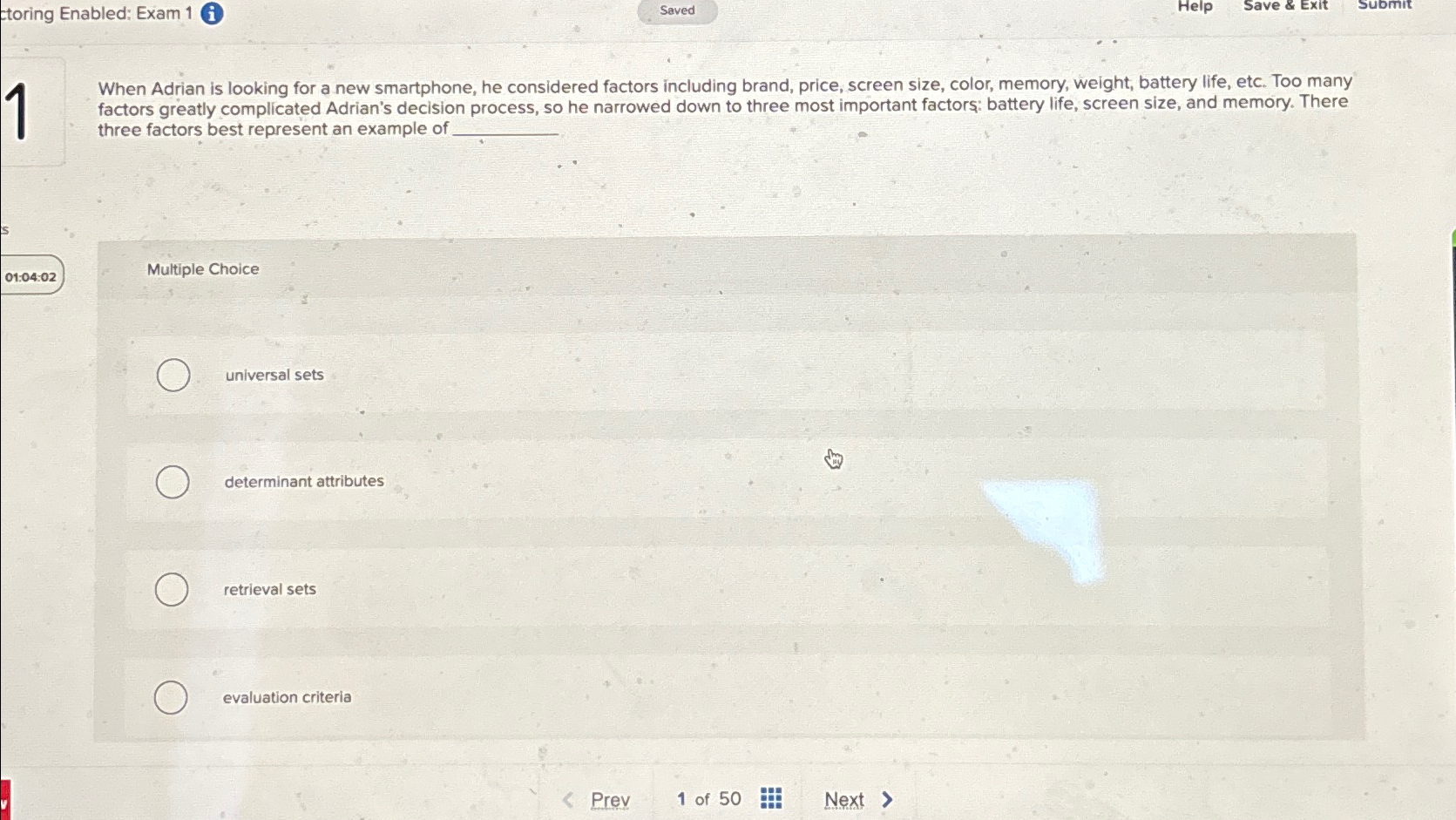  toring Enabled: Exam 1(i) Saved Help Save & Exit Submit When