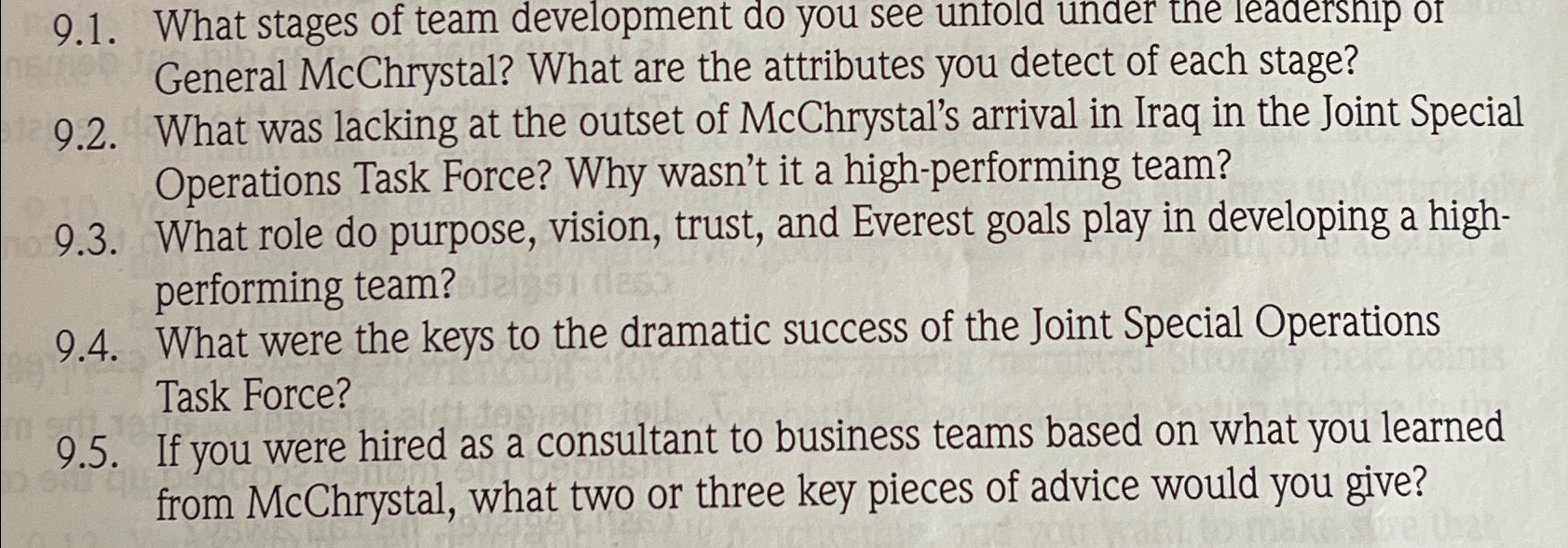  9.1. What stages of team development do you see untold under