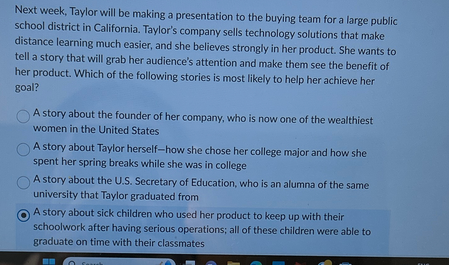  Next week, Taylor will be making a presentation to the buying