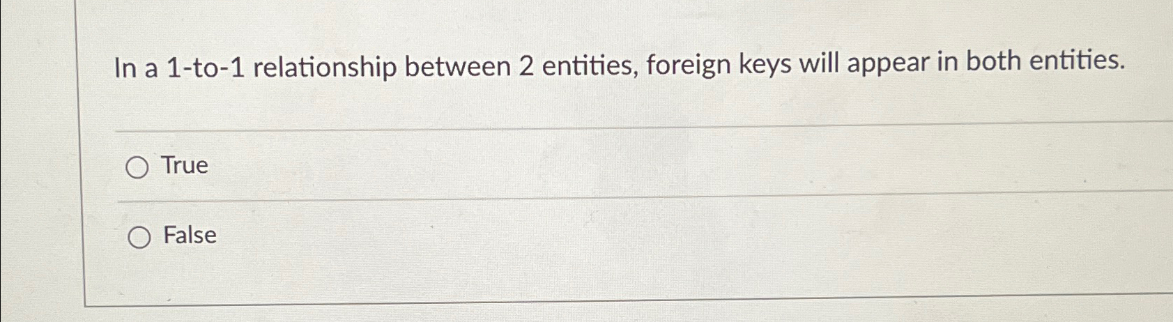  In a 1-to-1 relationship between 2 entities, foreign keys will appear