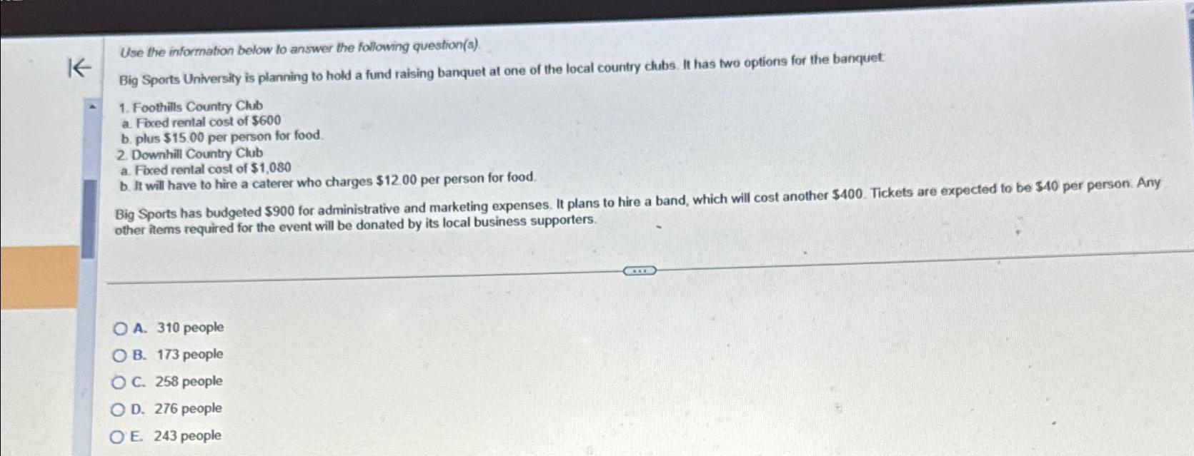  Use the information below to answer the following question(s) Big Sports