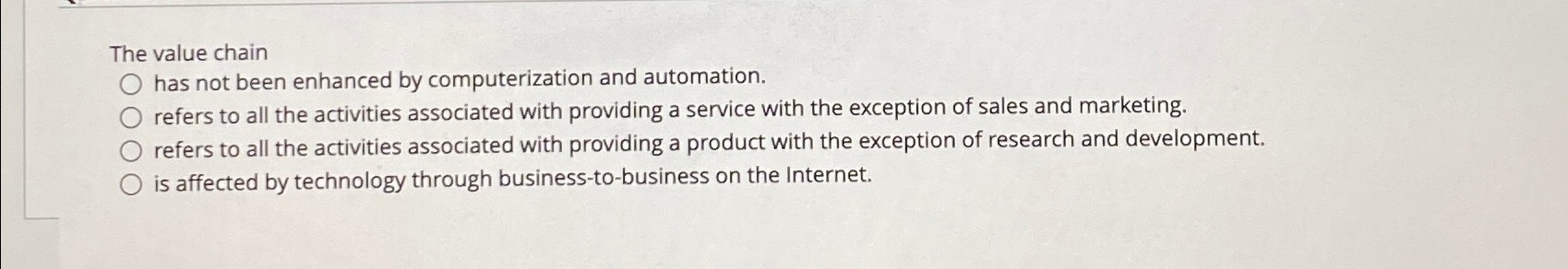  The value chain has not been enhanced by computerization and automation.