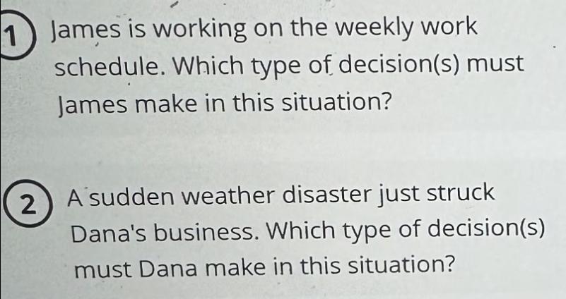  James is working on the weekly work schedule. Which type of