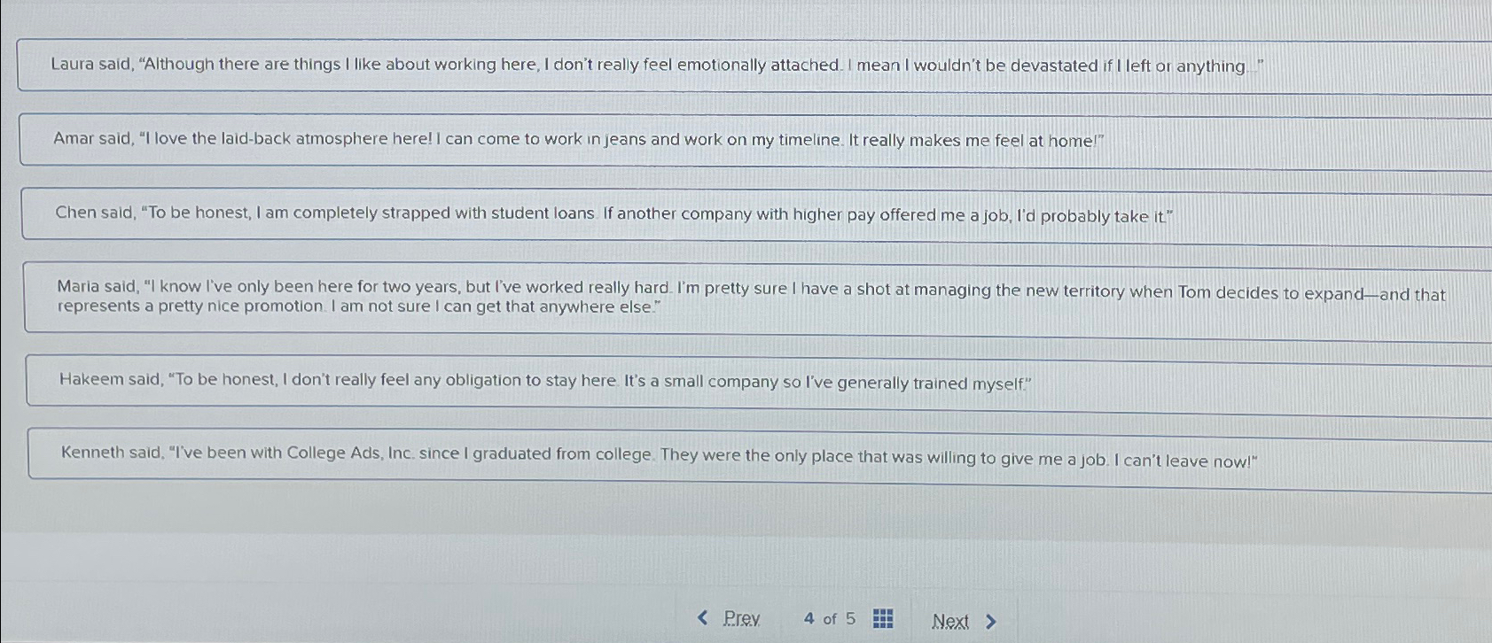  Laura said, "Although there are things I like about working here,