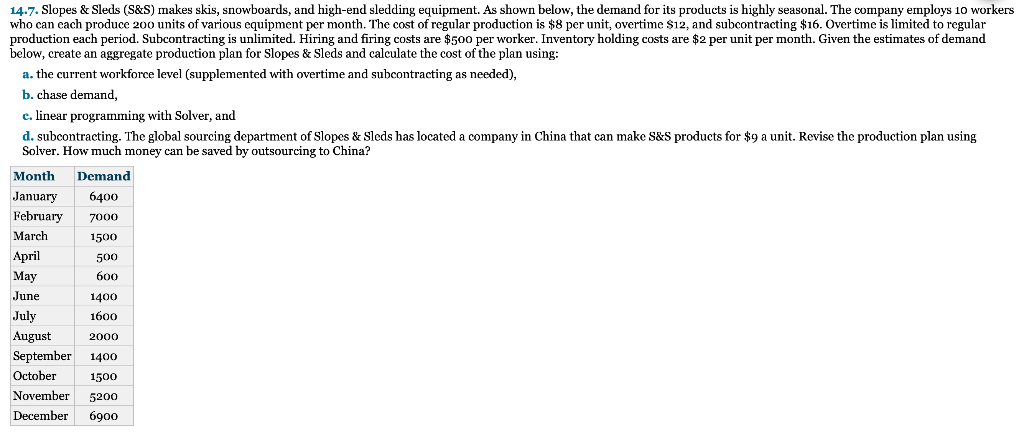 ONLY SOLVE D! I need to know Demand, Reg, OT, Subk, Inv,