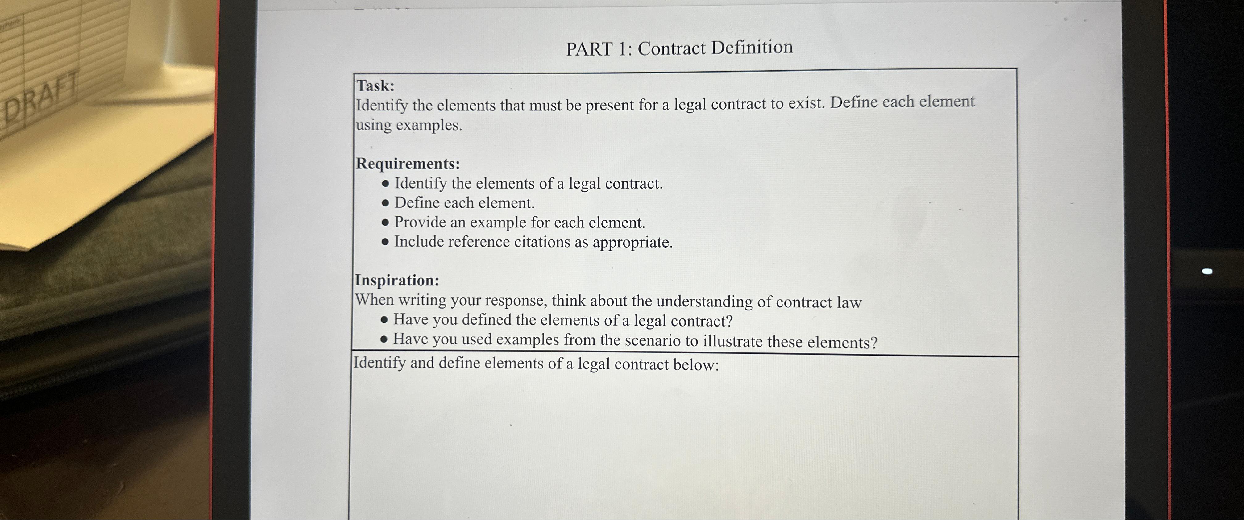  PART 1: Contract Definition Task: Identify the elements that must be