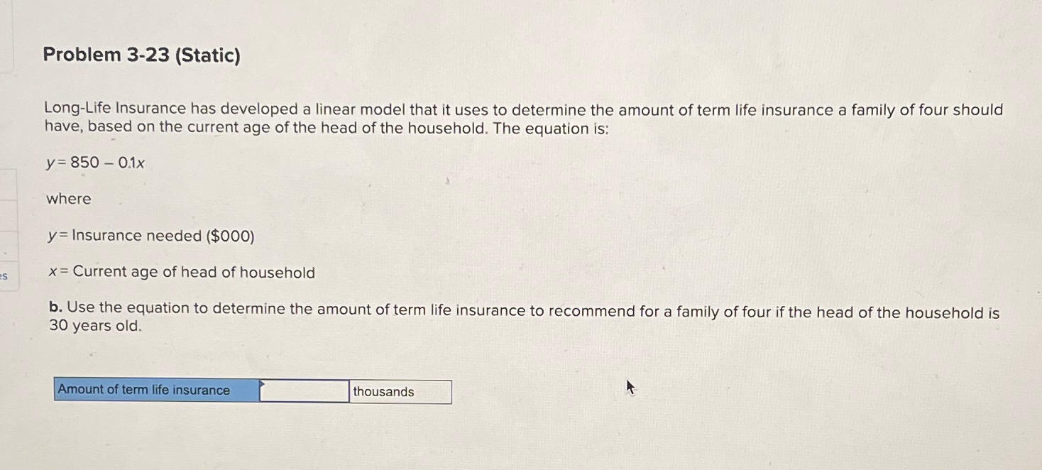  Problem 3-23(Static) Long-Life Insurance has developed a linear model that it