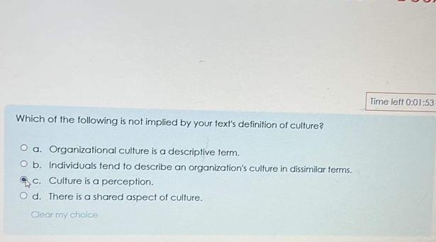  Time left 0:01:53 Which of the following is not implied by