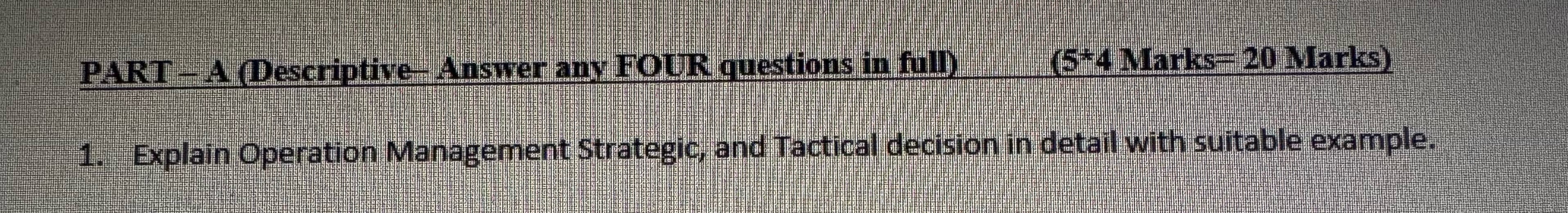  PART - A (Descriptive-Answer any FOUR questions in full)_( Marks =20