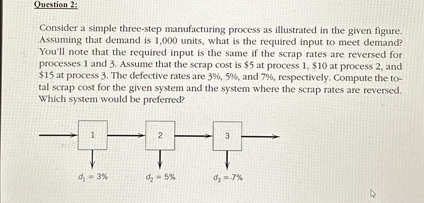  Question 2: Consider a simple three-step manufacturing process as illustrated in