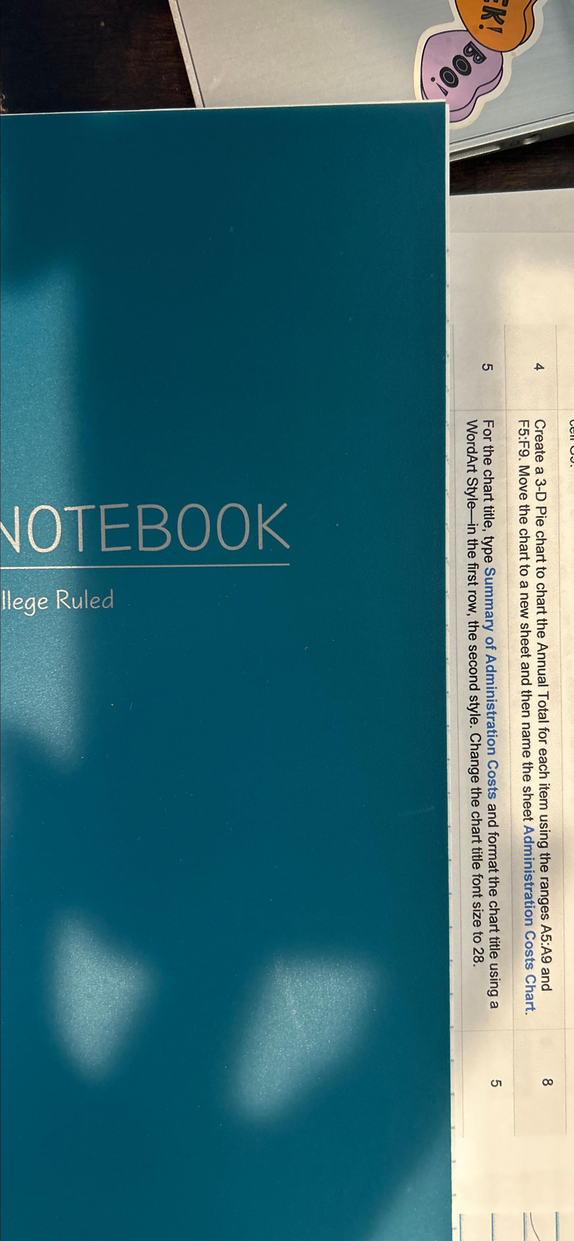  4 Create a 3-D Pie chart to chart the Annual Total