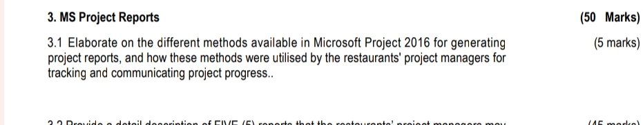  3. MS Project Reports3.1 Elaborate on the different methods available in