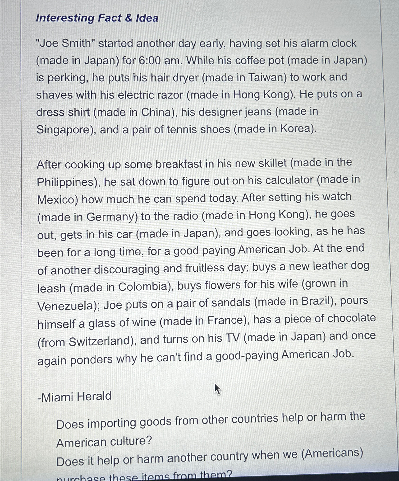  Interesting Fact & Idea "Joe Smith" started another day early, having