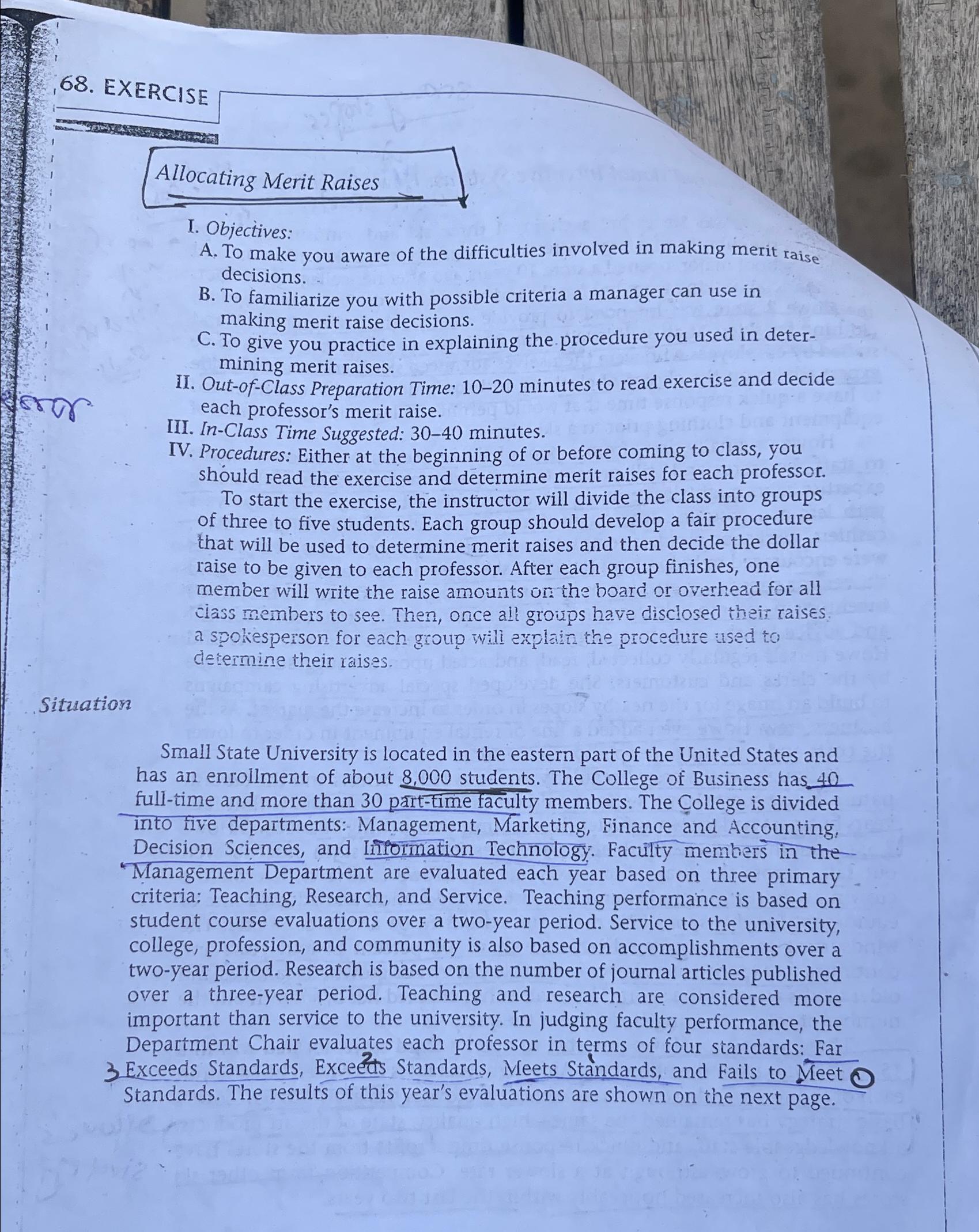  EXERCISE Allocating Merit Raises I. Objectives: A. To make you aware