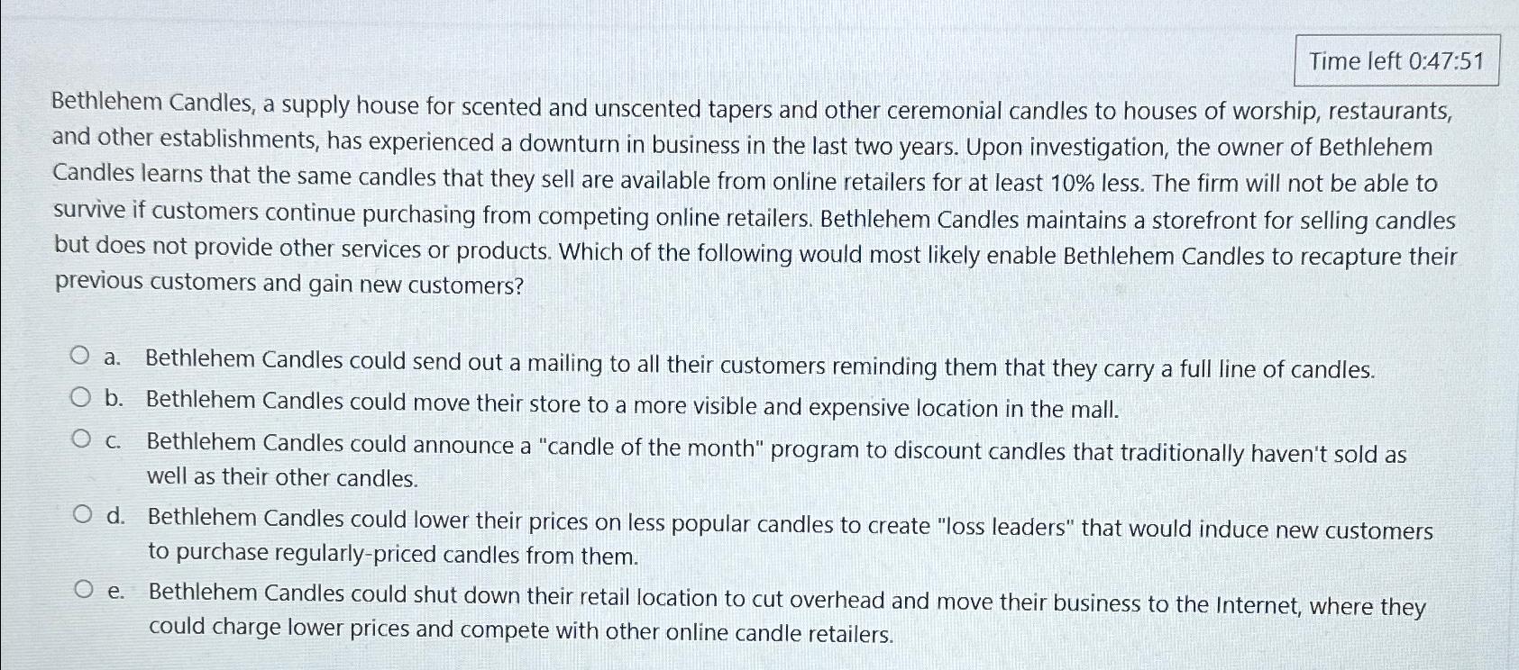  Time left 0:47:51 Bethlehem Candles, a supply house for scented and