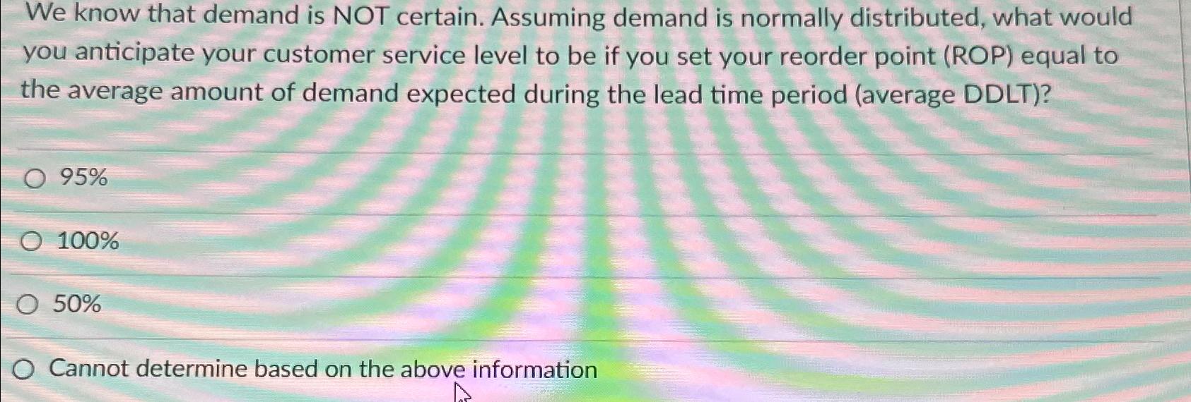  We know that demand is NOT certain. Assuming demand is normally