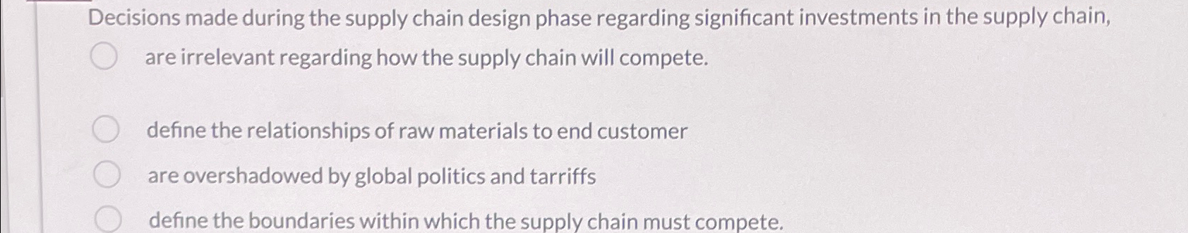 Decisions made during the supply chain design phase regarding significant investments