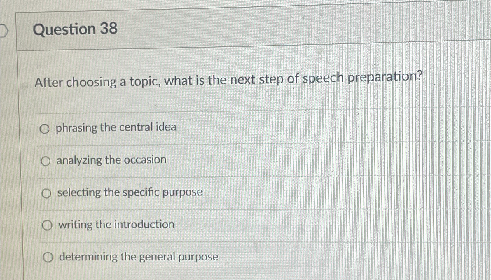  Question 38 After choosing a topic, what is the next step
