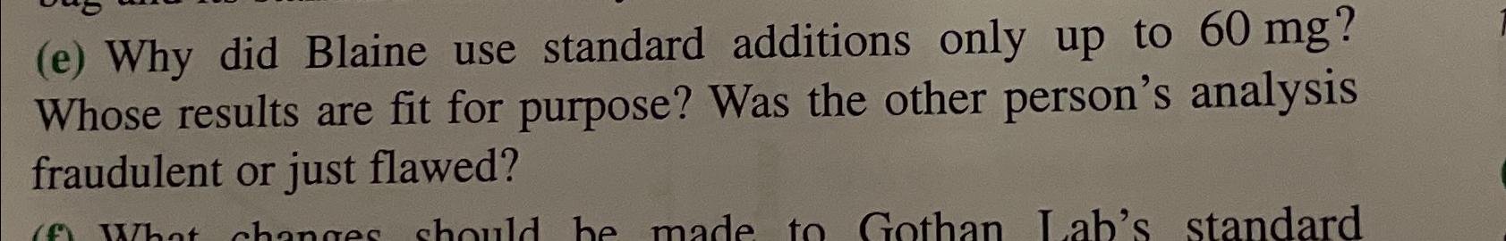  (e) Why did Blaine use standard additions only up to 60mg?