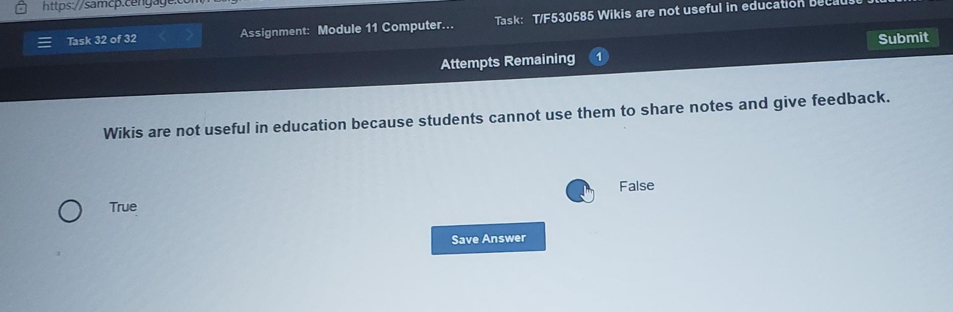  Task 32 of 32 Assignment: Module 11 Computer... Task: T/F530585 Wikis