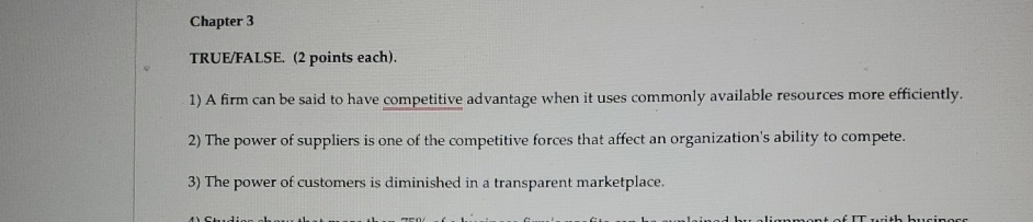  Chapter 3 TRUE/FALSE.(2 points each). A firm can be said to