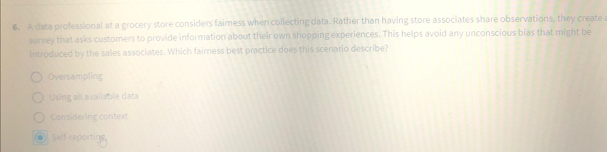  A data professional at a grocery store considers fairness when collecting