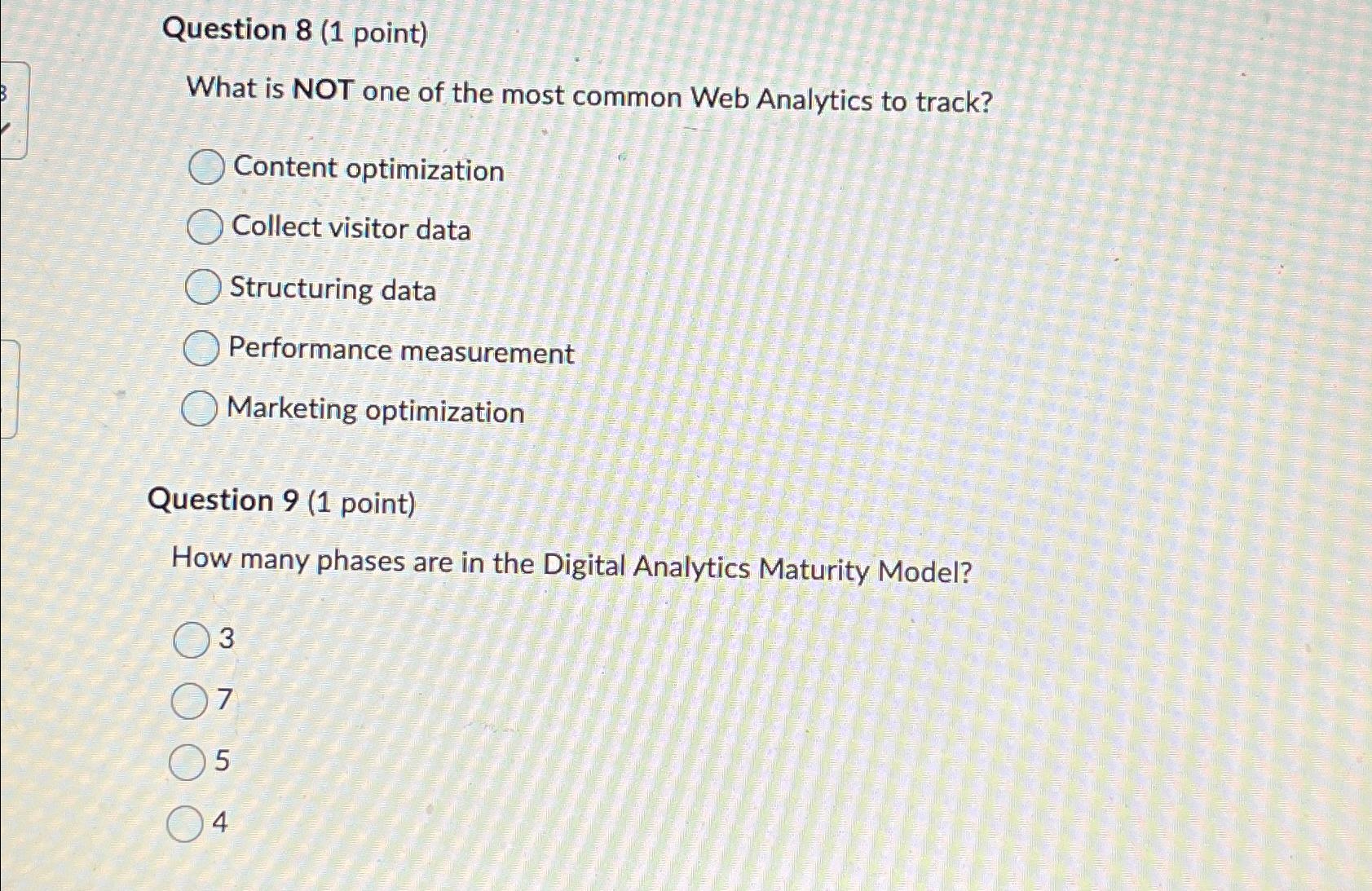  Question 8(1 point) What is NOT one of the most common