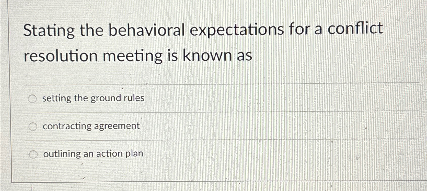  Stating the behavioral expectations for a conflict resolution meeting is known