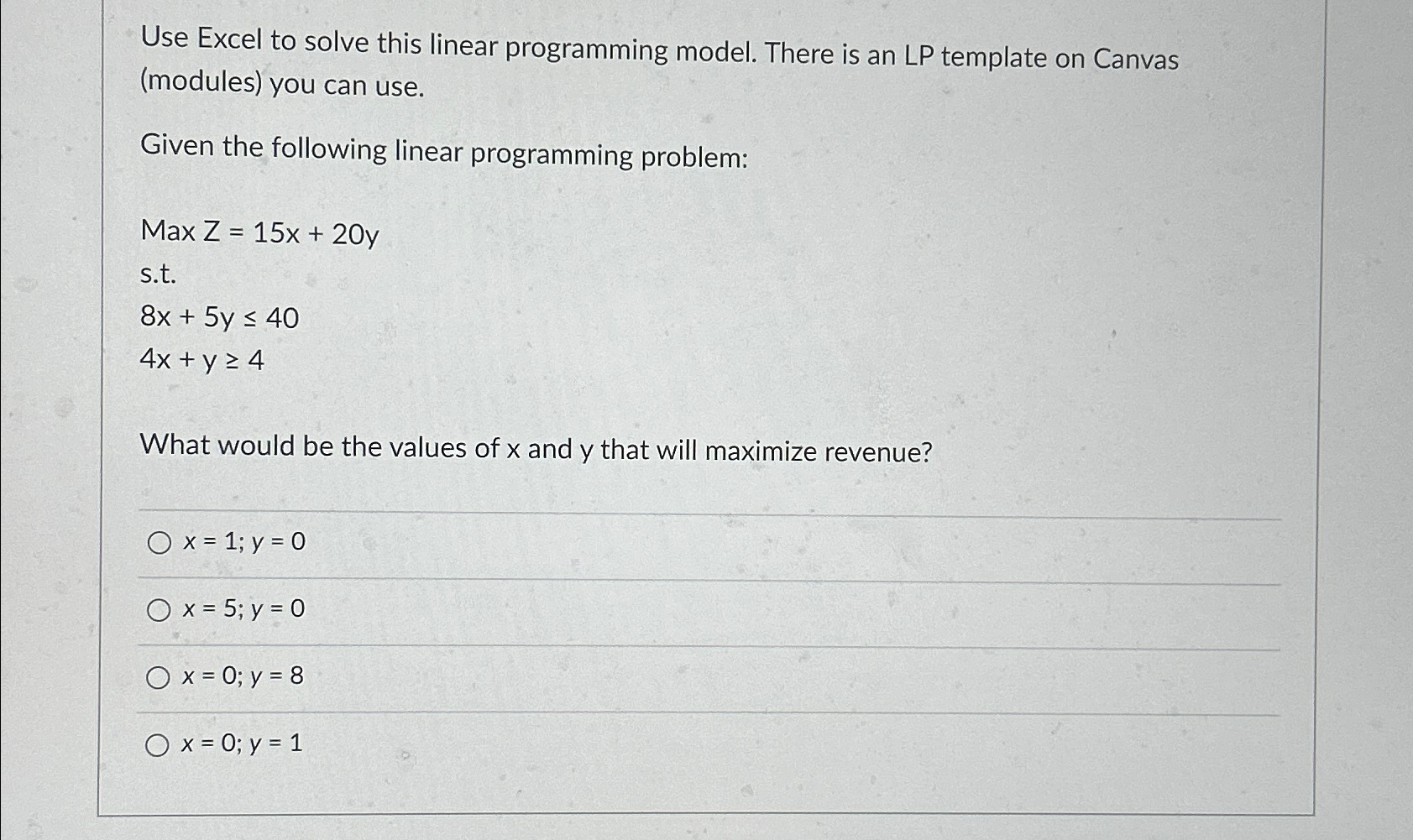  Use Excel to solve this linear programming model. There is an