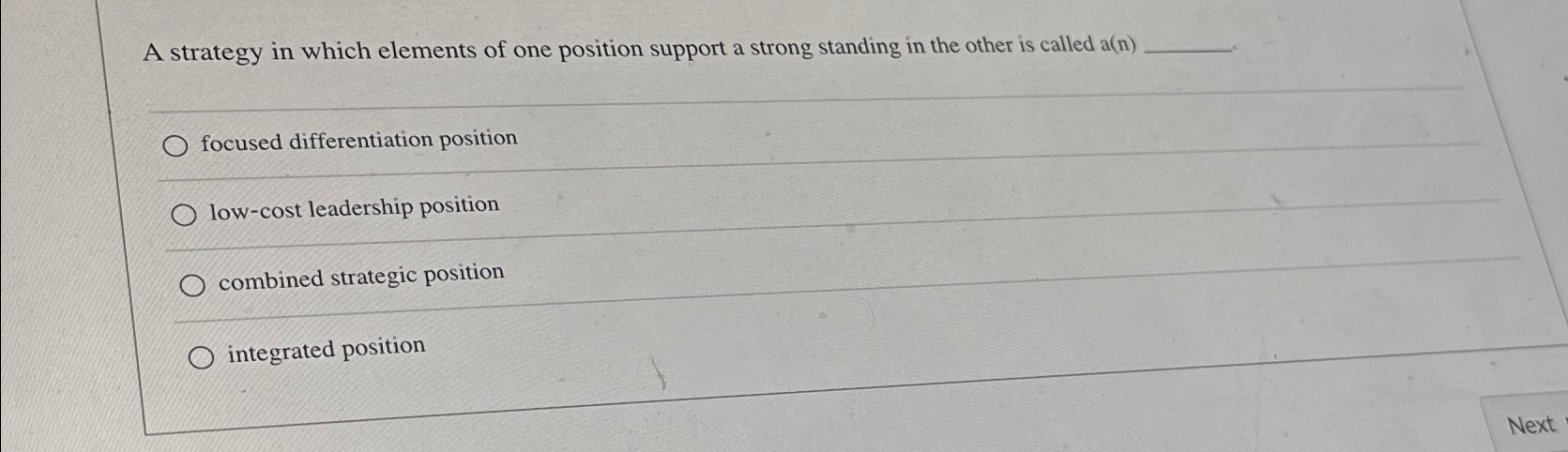  A strategy in which elements of one position support a strong