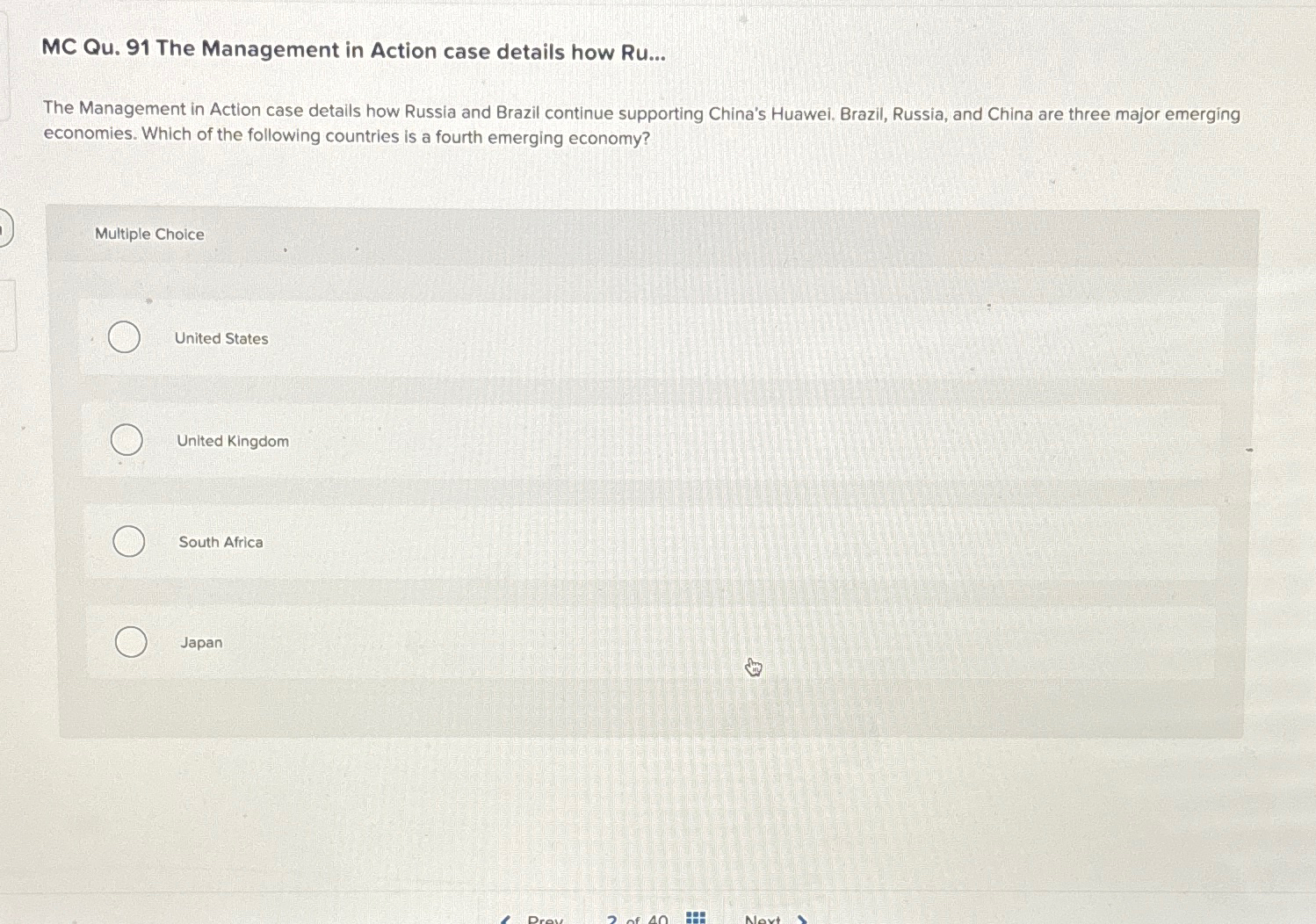  MC Qu.91 The Management in Action case details how Ru... The