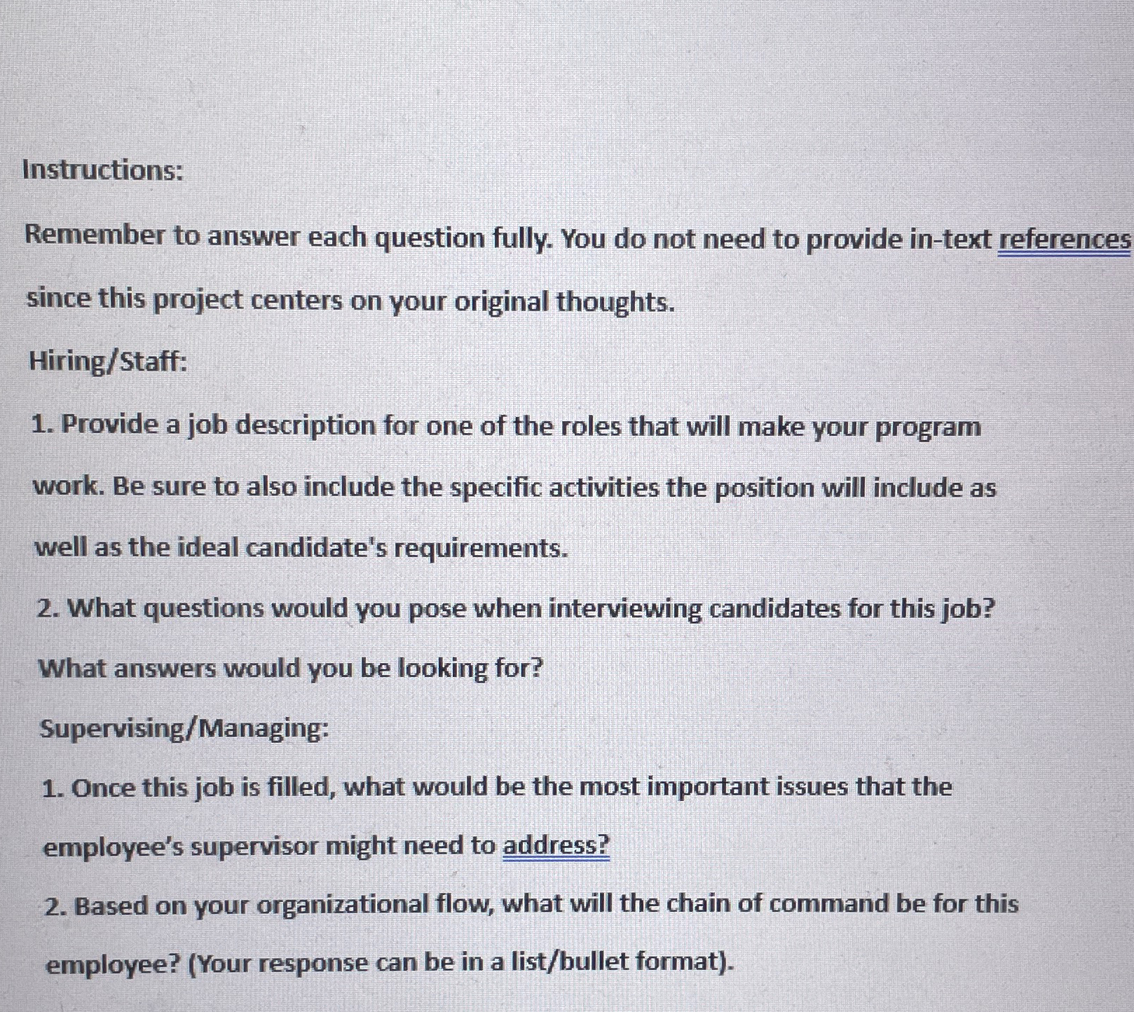  Instructions: Remember to answer each question fully. You do not need