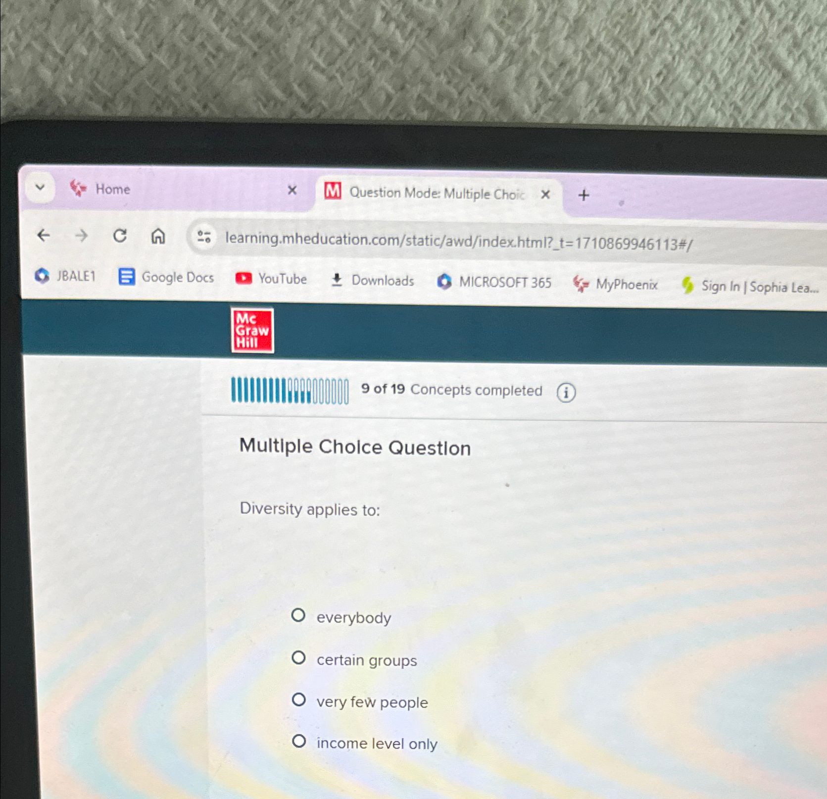  Home Question Mode: Multiple Choic ,+ larr C learning.mheducation.com/static/awd/index.html?_t=1710869946113#/ JBALEI Google