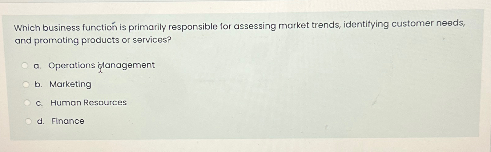  Which business function is primarily responsible for assessing market trends, identifying