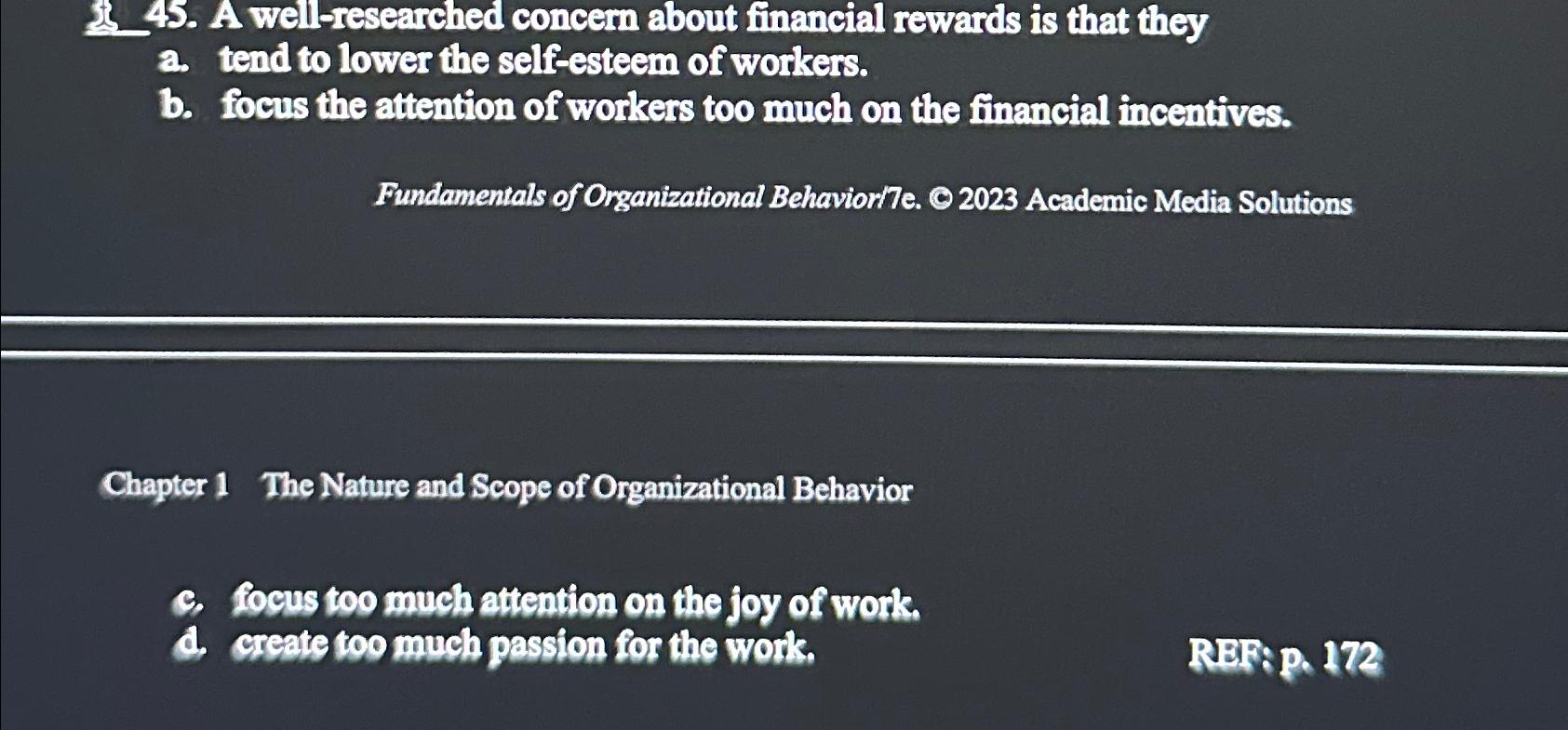  3445. A well-researched concern about financial rewards is that they a.