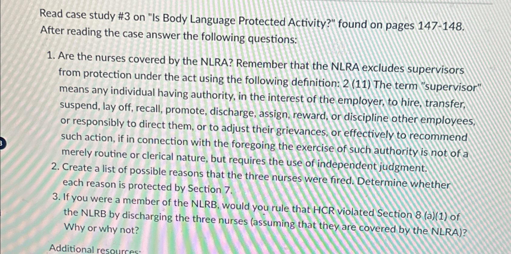  Read case study #3 on "Is Body Language Protected Activity?" found