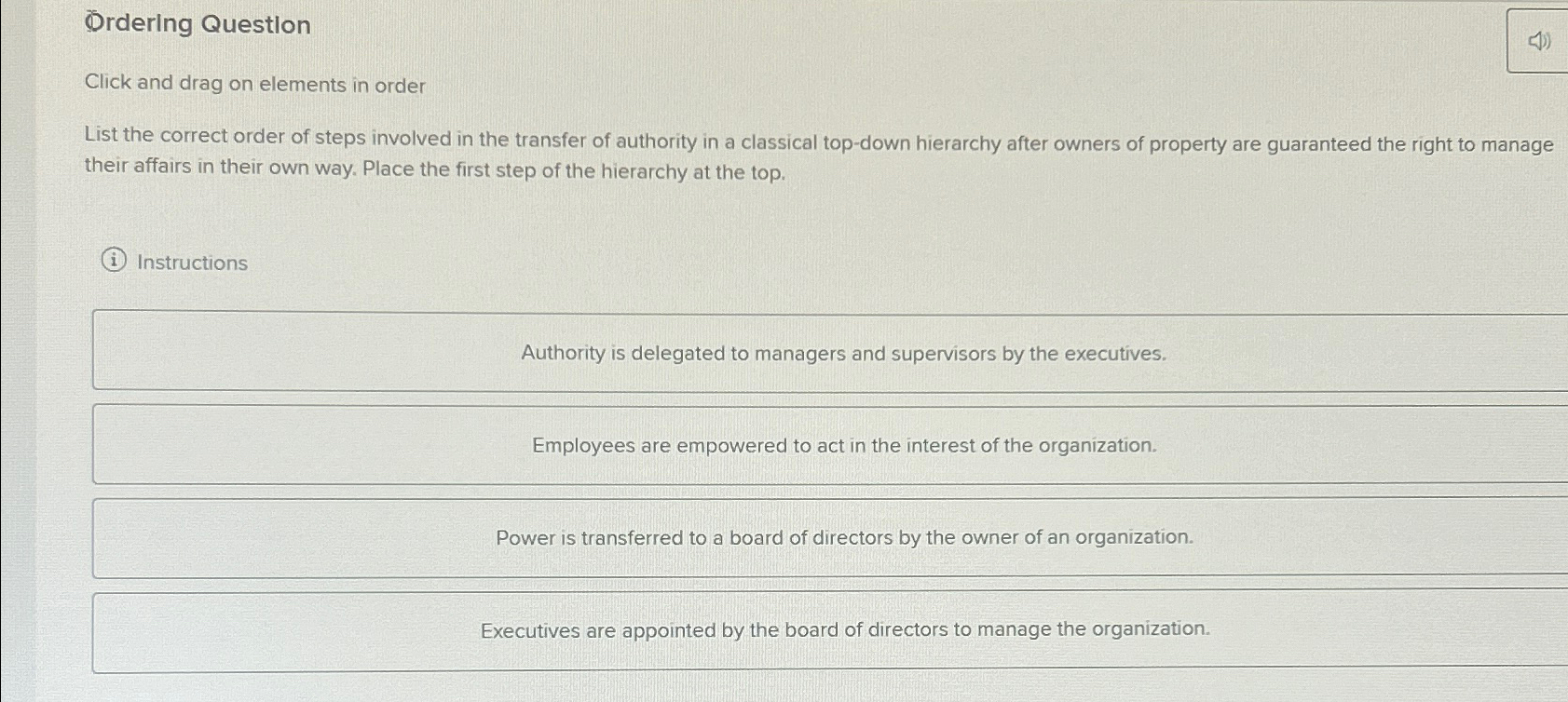  Ordering Question Click and drag on elements in order List the