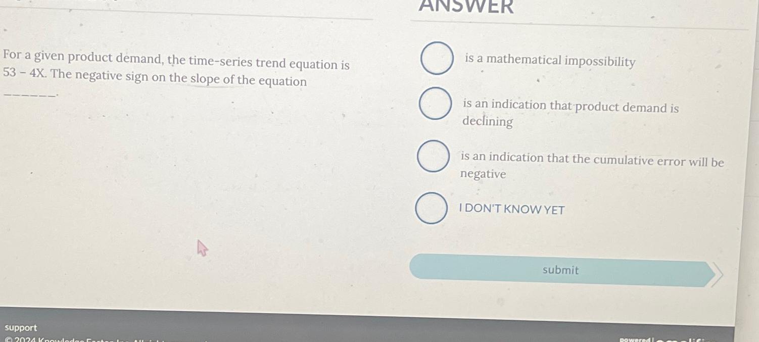  For a given product demand, the time-series trend equation is is