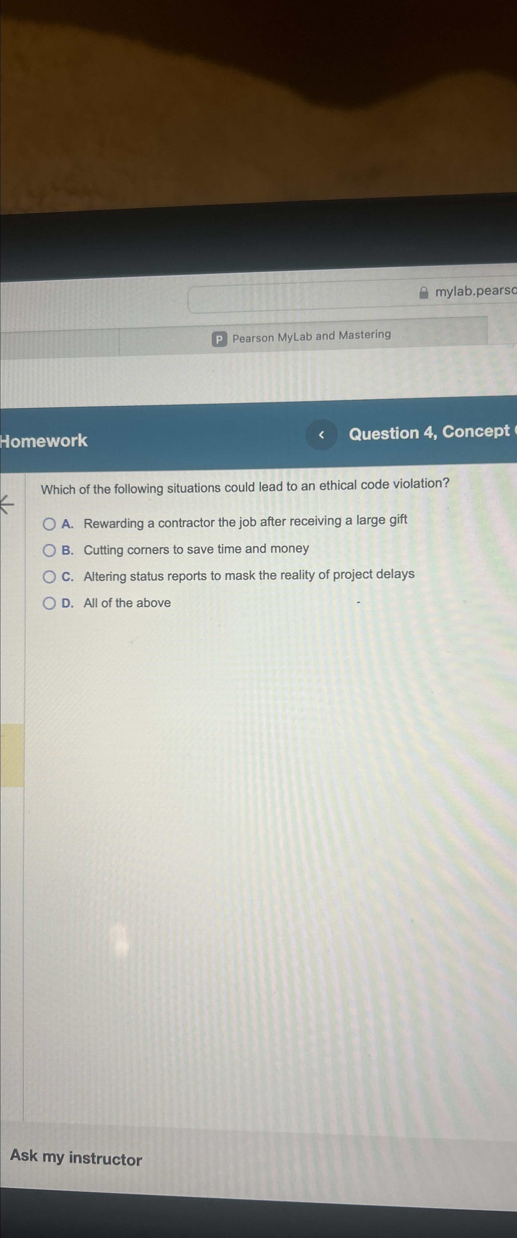  mylab.pears Pearson MyLab and Mastering Homework Question 4, Concept Which of