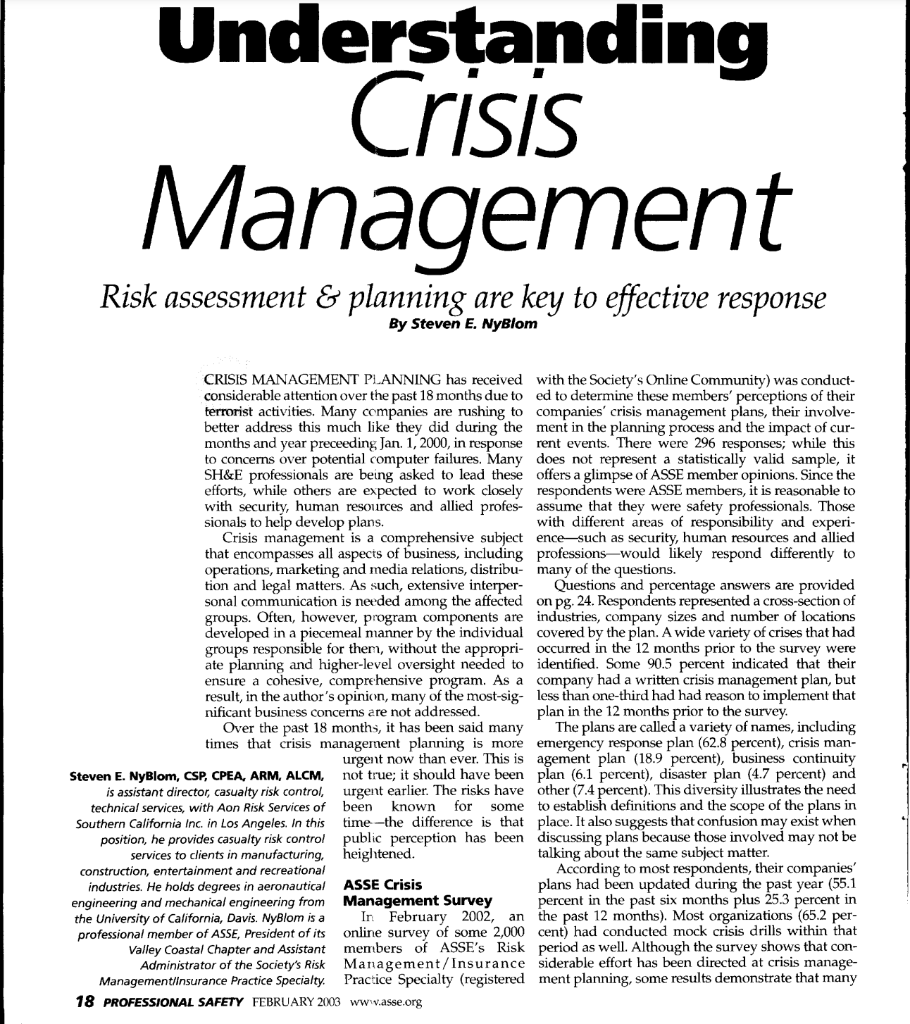 read Understanding crisis management risks assessment and planning are key to effective