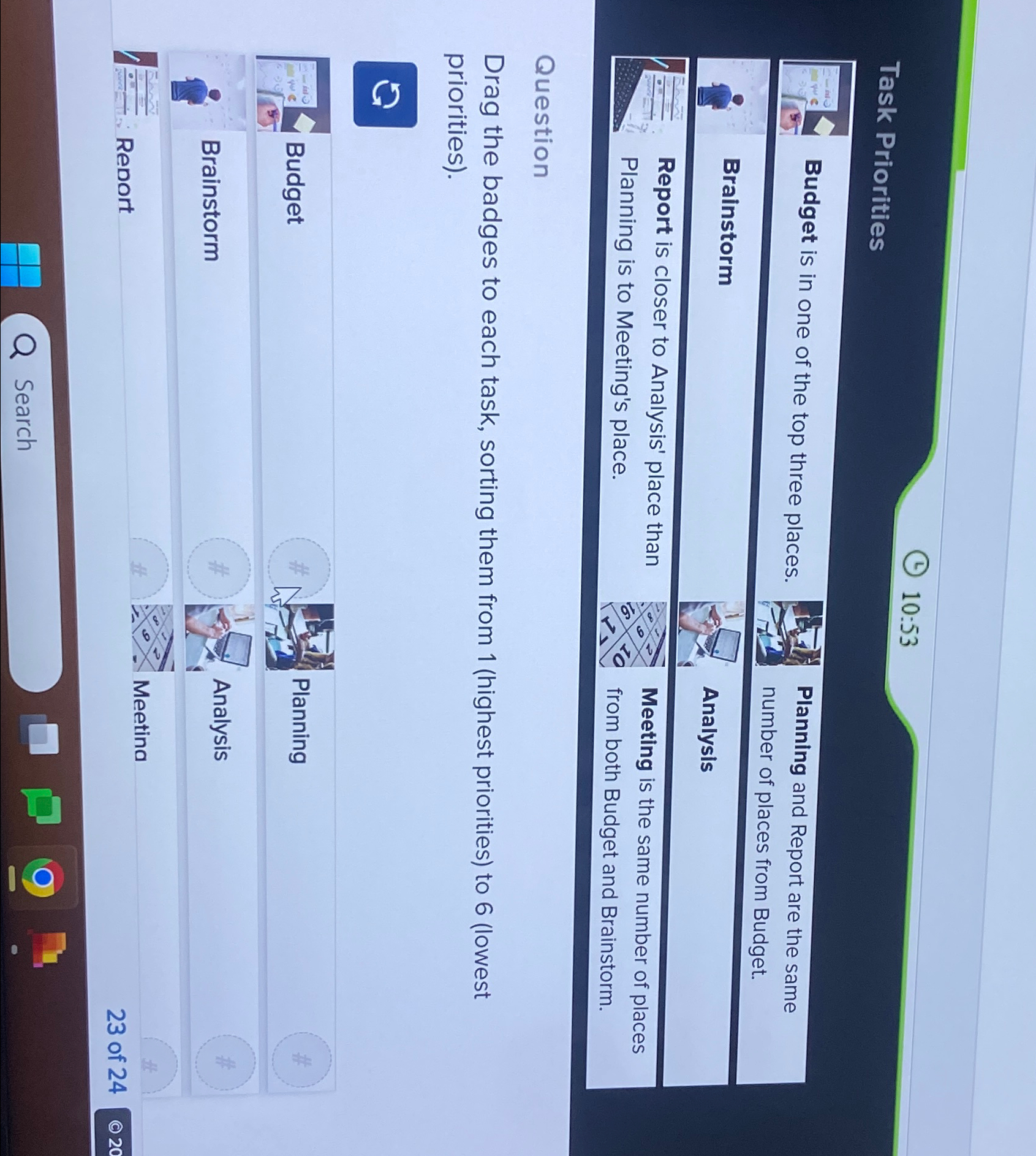  10:53 Task Priorities Brainstorm Report is closer to Analysis' place than