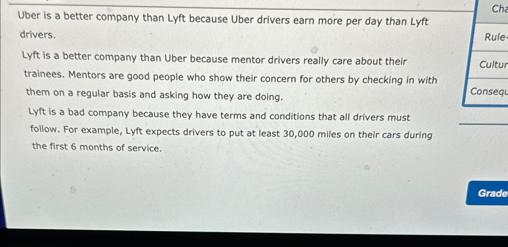  Uber is a better company than Lyft because Uber drivers earn
