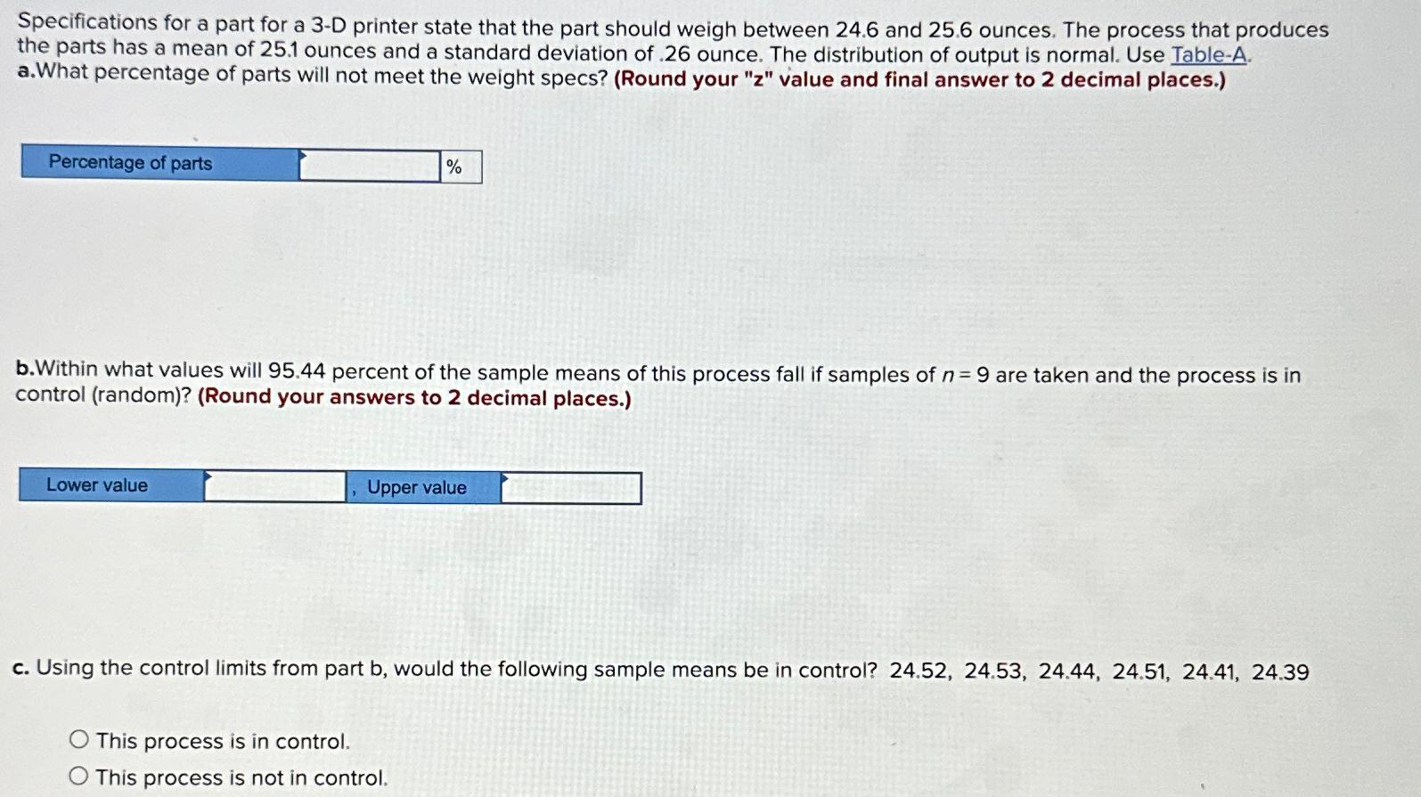  Specifications for a part for a 3-D printer state that the