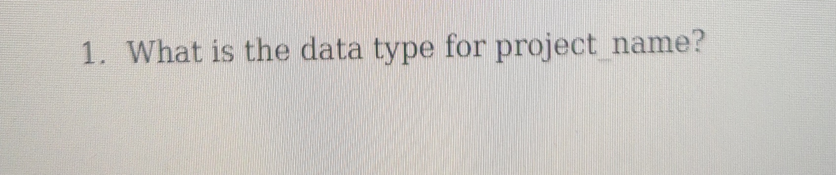  What is the data type for project name? 